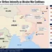 Map showing cross-border strikes across Ukraine, Russia, and Romania, highlighting reported attack locations, energy facilities, and regional security developments.