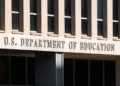 Front façade of the U.S. Department of Education headquarters building in Washington, D.C., with the agency's name displayed above the entrance.