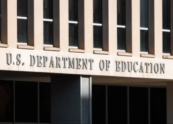 Front façade of the U.S. Department of Education headquarters building in Washington, D.C., with the agency's name displayed above the entrance.