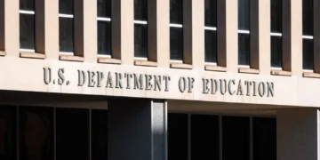 Front façade of the U.S. Department of Education headquarters building in Washington, D.C., with the agency's name displayed above the entrance.
