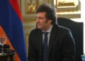 Armenian President Vahagn Khachaturyan meets with Argentine President-elect Javier Milei during a meeting in Yerevan, Armenia.