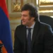Armenian President Vahagn Khachaturyan meets with Argentine President-elect Javier Milei during a meeting in Yerevan, Armenia.
