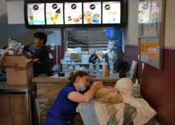 Veterinarians treat a rescued dog inside a McDonald's after Venezuela's earthquake. - AP Photo/Matias Delacroix