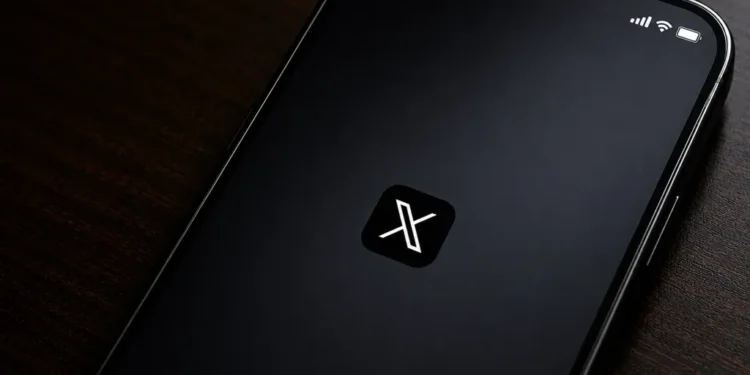 Screenshot of the X mobile application splash screen displayed on a smartphone, showing the X logo centered on a dark startup screen.