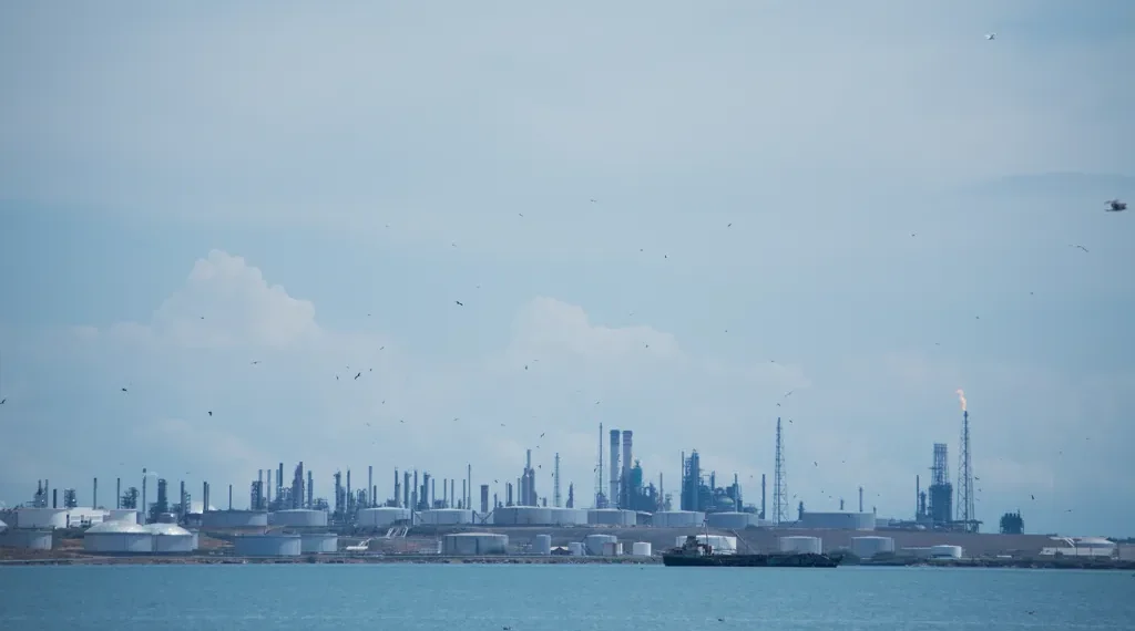 Amuay oil refinery complex in Venezuela, showing industrial processing facilities and infrastructure at the major petroleum refining site.