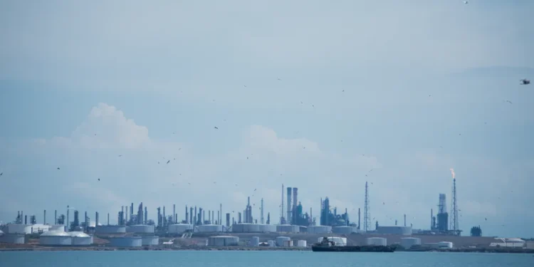 Amuay oil refinery complex in Venezuela, showing industrial processing facilities and infrastructure at the major petroleum refining site.