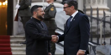 UK Prime Minister Andy Burnham meets Ukrainian President Volodymyr Zelenskyy during a bilateral meeting in Kyiv, Ukraine.