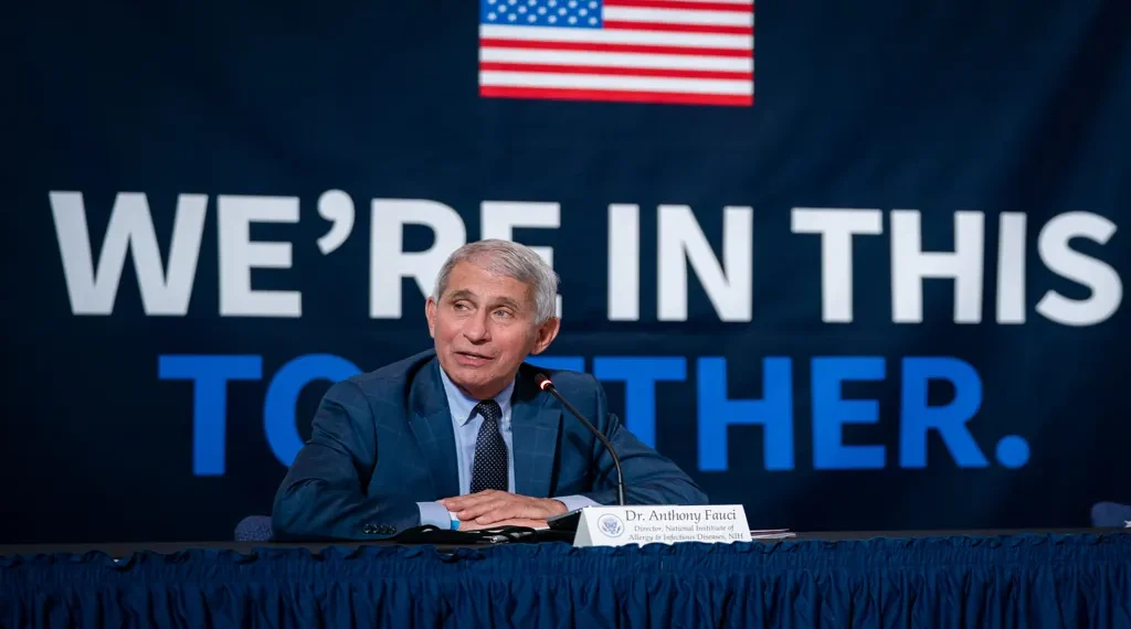 Dr. Anthony Fauci speaks during a roundtable discussion on plasma donation at the American Red Cross National Headquarters in Washington, D.C.