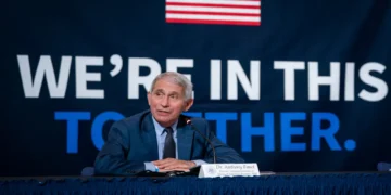 Dr. Anthony Fauci speaks during a roundtable discussion on plasma donation at the American Red Cross National Headquarters in Washington, D.C.