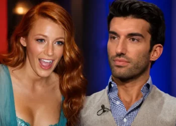 Blake Lively and Justin Baldoni appear together in a composite editorial portrait assembled from separately sourced photographs.