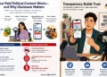 Editorial explainer showing how paid political content moves from campaigns to creators and voters, and why disclosure matters in California.
