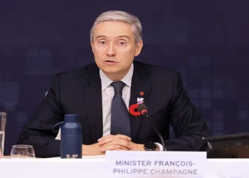 Canada’s innovation minister speaks during a frontier artificial intelligence safety roundtable at Bletchley Park in the United Kingdom.