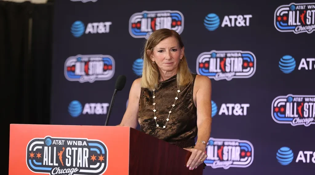 WNBA Commissioner Cathy Engelbert attends a pregame event during the WNBA All-Star weekend in Chicago, Illinois.