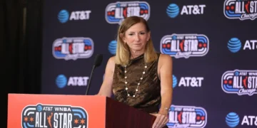 WNBA Commissioner Cathy Engelbert attends a pregame event during the WNBA All-Star weekend in Chicago, Illinois.
