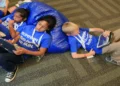Children use tablet computers as part of school technology and digital learning activities.