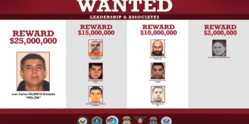 DEA wanted poster displaying eight senior CJNG cartel leaders targeted by new U.S. criminal charges and reward offers announced in August 2026.