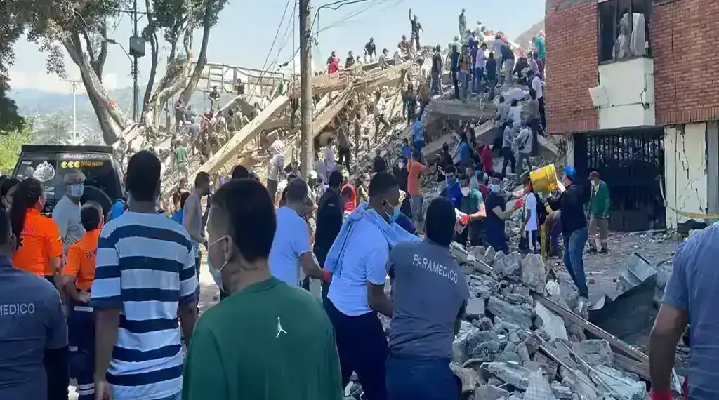 Colombia earthquake response showing damage and emergency conditions following the magnitude 7.4 earthquake in Chocó.