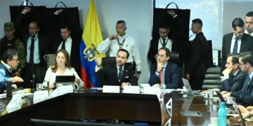 Colombian government officials meet during an emergency response meeting following the August 2026 earthquake in Chocó