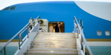 Donald Trump boards Air Force One at Ankara Esenboga International Airport in Turkey on July 8, 2026