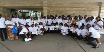 Hotel employees participate in Ebola training in Conakry, Guinea, as part of public health preparedness activities.