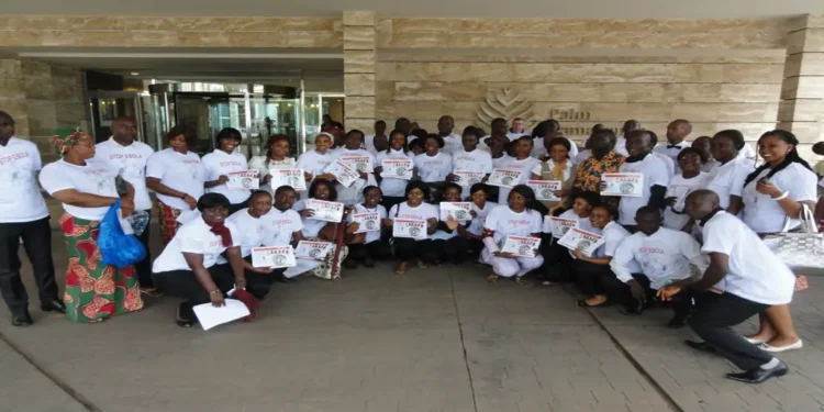 Hotel employees participate in Ebola training in Conakry, Guinea, as part of public health preparedness activities.
