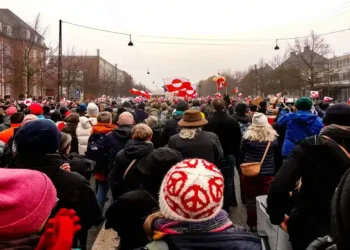 Protesters gather in Copenhagen, Denmark, during a January 2026 demonstration opposing efforts to take control of Greenland.