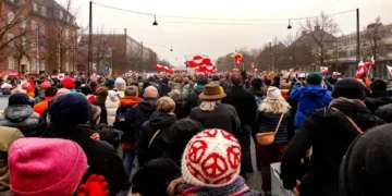 Protesters gather in Copenhagen, Denmark, during a January 2026 demonstration opposing efforts to take control of Greenland.