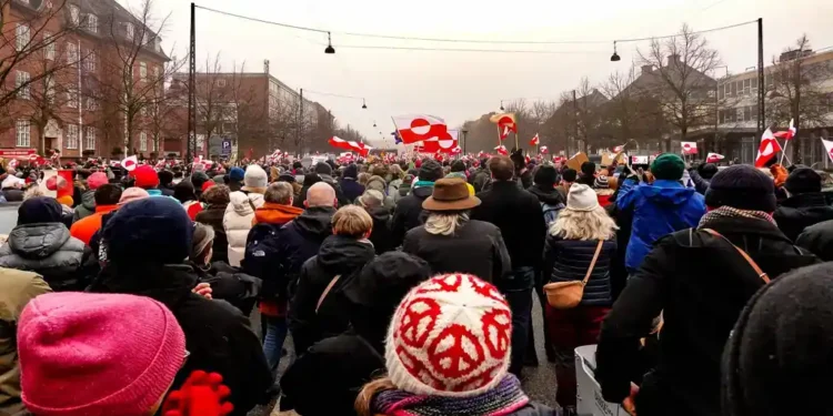 Protesters gather in Copenhagen, Denmark, during a January 2026 demonstration opposing efforts to take control of Greenland.