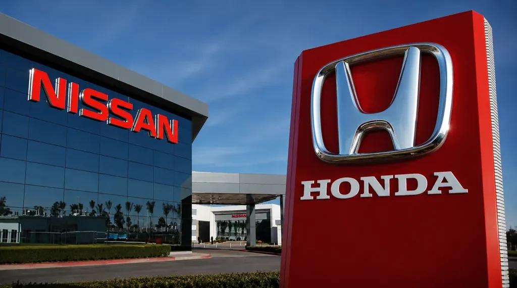 Honda and Nissan logos displayed together, representing the Japanese automakers and their automotive technology partnership.