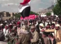 Houthi supporters protest against Saudi-led coalition airstrikes in Sana’a, Yemen, in September 2015.