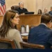 Courtroom sketch showing a judge presiding over a hearing with attorneys seated at counsel tables and spectators in the gallery.