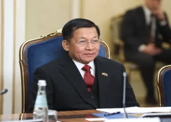 Myanmar Prime Minister Min Aung Hlaing meets Russian Federation Council Chairperson Valentina Matviyenko in Moscow on March 4, 2025.