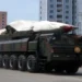 A North Korean ballistic missile is displayed on a transporter vehicle during the Victory Day military parade in Pyongyang.