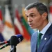 Spanish Prime Minister Pedro Sánchez attends a European Union summit, wearing a dark suit and tie during an official event.