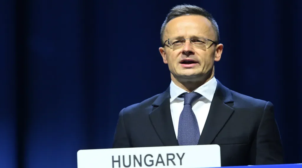 Hungary Foreign Minister Péter Szijjártó delivers a statement during the IAEA General Conference in Vienna, Austria.