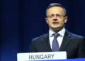 Hungary Foreign Minister Péter Szijjártó delivers a statement during the IAEA General Conference in Vienna, Austria.