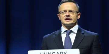 Hungary Foreign Minister Péter Szijjártó delivers a statement during the IAEA General Conference in Vienna, Austria.