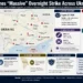 JournosNews graphic maps Russia’s August 27, 2026 overnight strikes across Ukraine, showing reported attacks, casualties, weapons and infrastructure damage — Journos News, File.