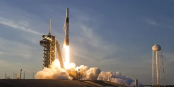 SpaceX Falcon 9 rocket carrying the Dragon spacecraft lifts off from NASA's Kennedy Space Center during the Crew-10 mission in March 2025.