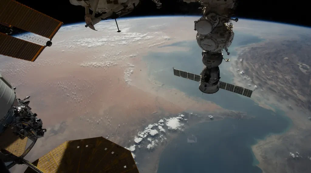 Strait of Hormuz connecting the Gulf of Oman and Persian Gulf, photographed from the International Space Station.
