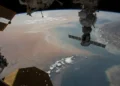 Strait of Hormuz connecting the Gulf of Oman and Persian Gulf, photographed from the International Space Station.