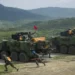 Former Taiwan President Tsai Ing-wen observes military personnel and equipment during the Han Kuang 32 military exercise in Pingtung County.