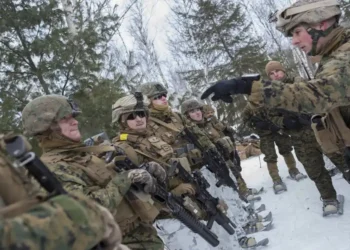 U.S. Marines prepare for a reconnaissance patrol during a joint cold-weather military exercise in Burwash, Ontario, Canada.