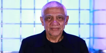 Vinod Khosla, founder of Khosla Ventures, speaks backstage during Collision 2024 at the Enercare Centre in Toronto, Canada.