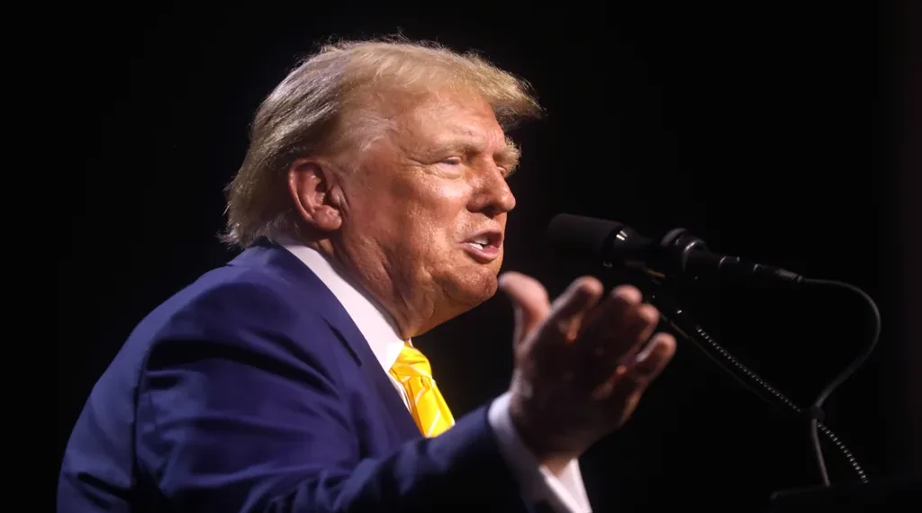 Donald Trump speaks with attendees at a Chase the Vote rally at Dream City Church in Phoenix, Arizona.