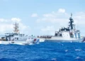 U.S. Coast Guard cutters Stratton and Myrtle Hazard transit the Philippine Sea near Guam during an Indo-Pacific patrol.