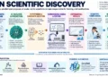 AI supports scientific discovery through data analysis, hypothesis selection, experimental design, testing, verification, and development of new knowledge.