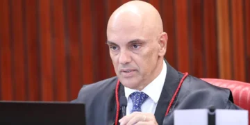 Alexandre de Moraes during a session of Brazil’s Superior Electoral Court, TSE, in Brasília on 14 February 2023.