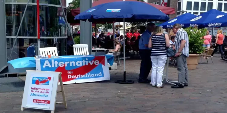 Alternative for Germany campaign information stand in downtown Bocholt, Germany, photographed during a public street event in 2013.