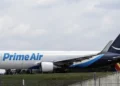 Amazon Air Boeing 767-300 N491AZ prepares for takeoff at Baltimore-Washington International Airport in Maryland on July 25, 2024.